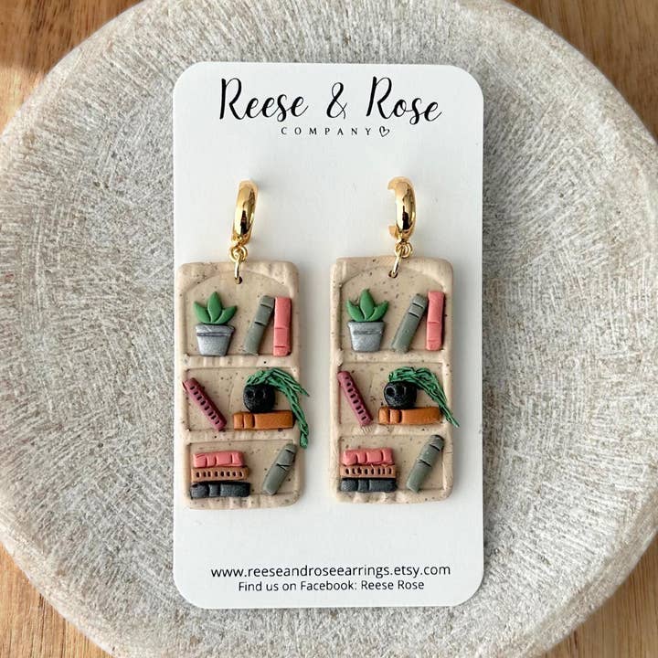 Polymer Clay Bookshelf Earrings, Hypoallergenic #2 for wholesale by Reese & Rose Co.