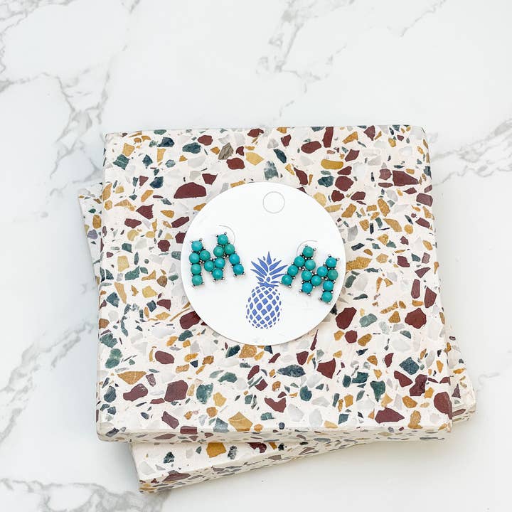 Prep Obsessed Wholesale - Wholesale Stud/Post Earrings - Semi-Precious Turquoise Initial Post Earrings8