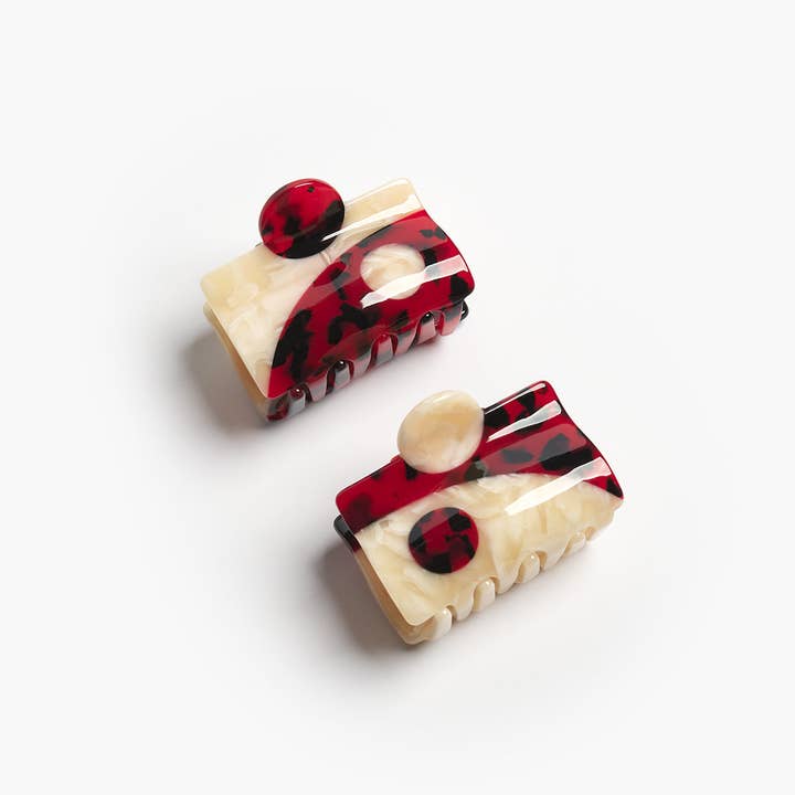 WINONA IRENE – Großhandel Haarclip – Damen – Kleine Yin Yang Weihnachtsklauen-Set aus Acetat mit Cranberry-Schildkrötenmotiv