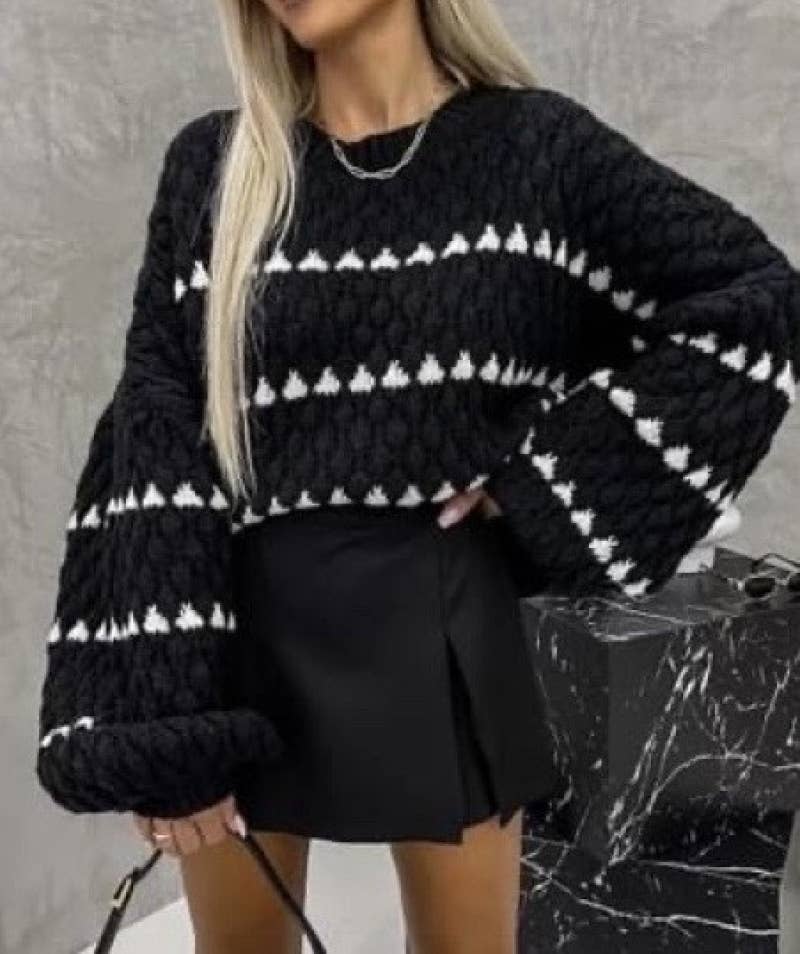 ESTEE BROWN - Wholesale Knit Sweater - Women's - Large striped acrylic sweater - 1592