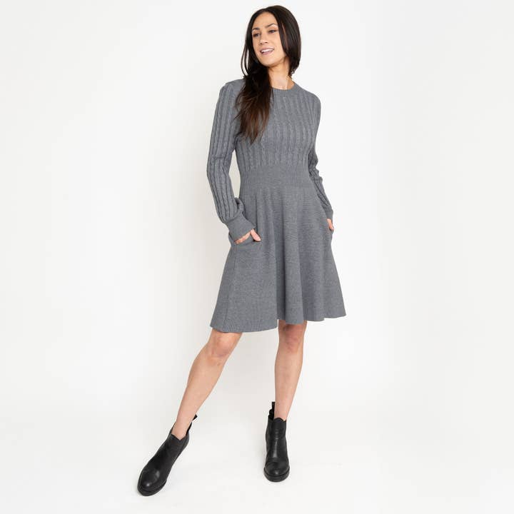 Elsie & Zoey - Wholesale Dress - Women's - Sheena Crew Neck Cable Knit Long Sleeve Sweater Dress3