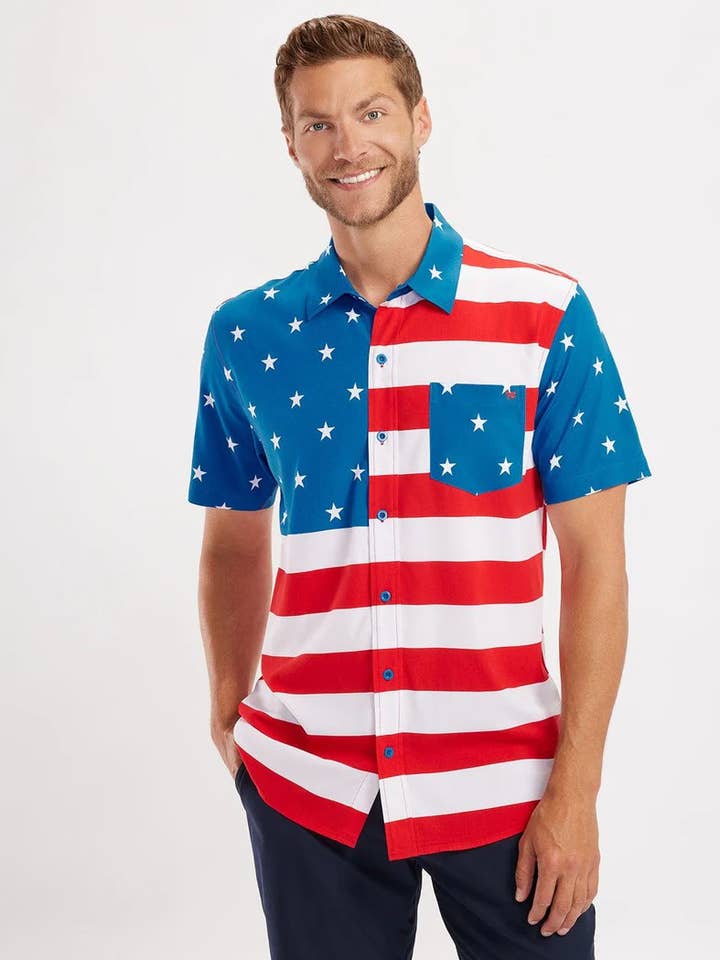 Tipsy Elves - Wholesale Button Down Shirt - Men's - American Flag Button Down Shirt - Men's Patriotic Shirt