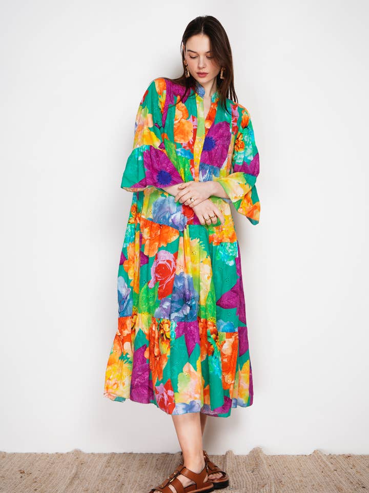 NOELINE - Wholesale Dress - Women's - Embroidered Eyelet Print Dress 10681SG-6