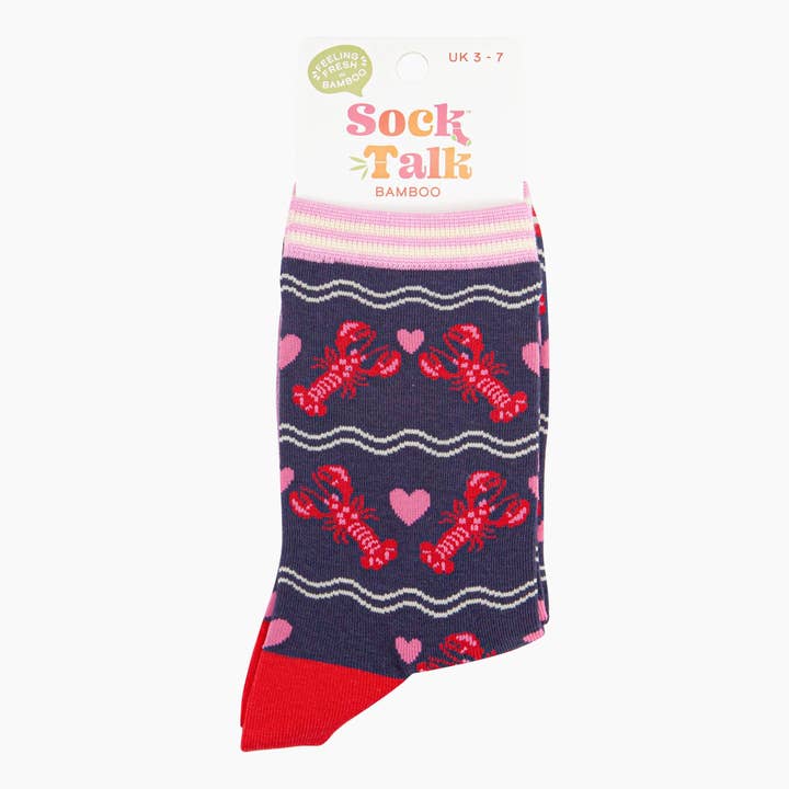 Sock Talk – Meias - Mulher por atacado – Meias de Bambu para Mulher - Azul Marinho, Lagostas com Corações3