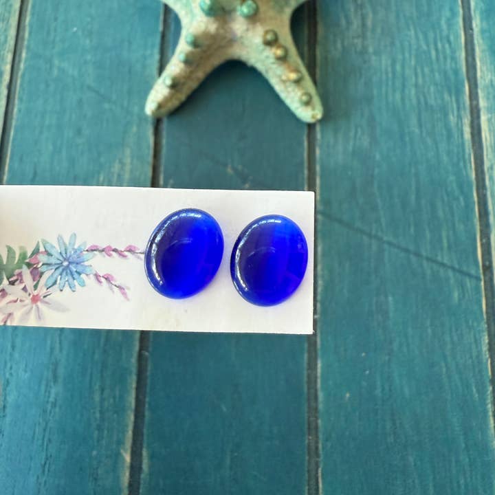 Blue Catseye Oval Studs for wholesale by Only Once Originals