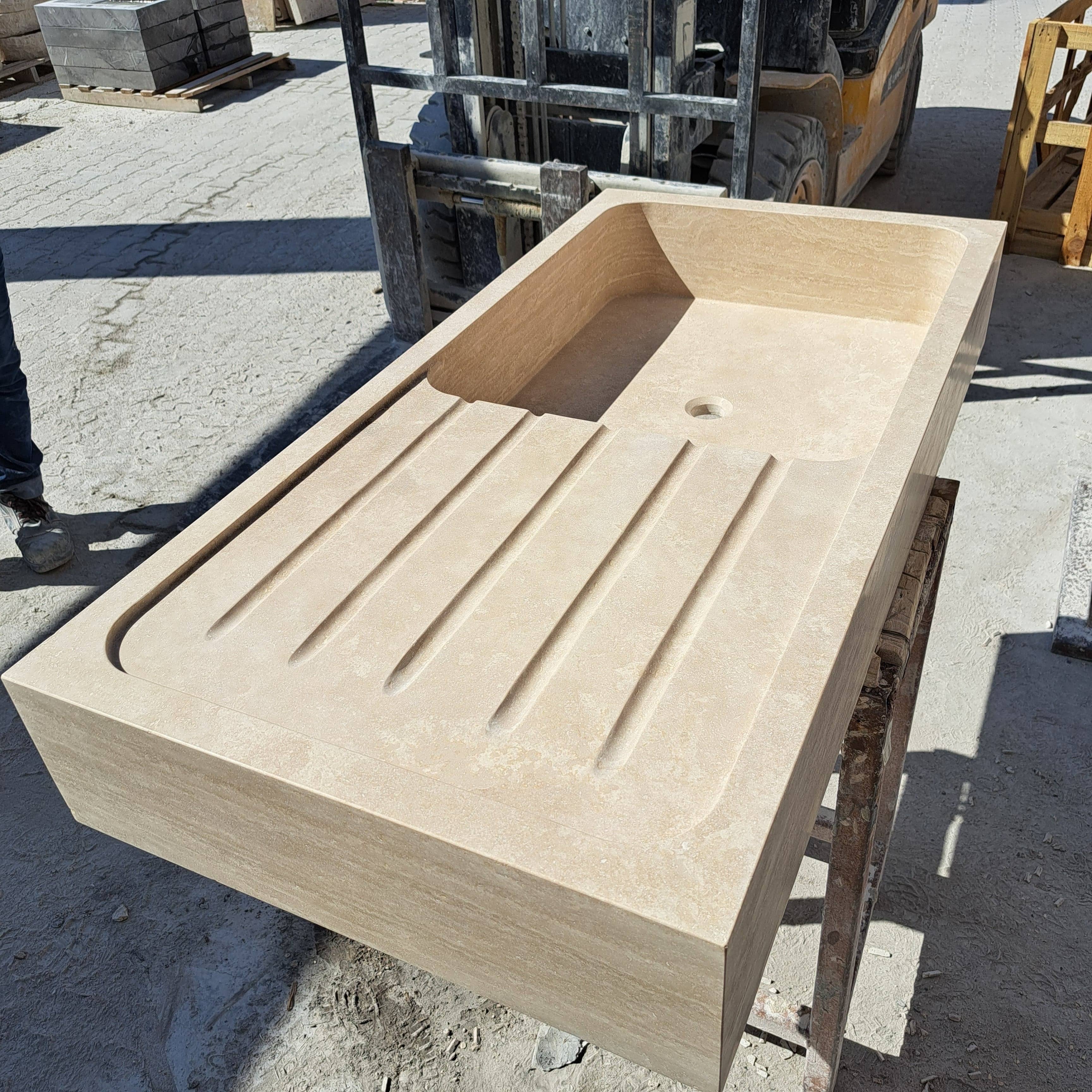 Arbon Marble - Wholesale Kitchen Appliance - Marble Kitchen Sink, Custom Stone Sink with Drainboard for Kitchen Countertop, Customizable 1 or 2 Compartment Sink0