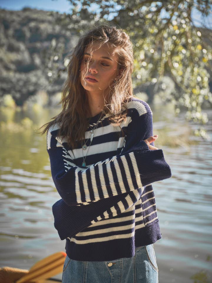 NAVY 35048W - Multi Stripe Loop Nautical Sweater for wholesale on Faire