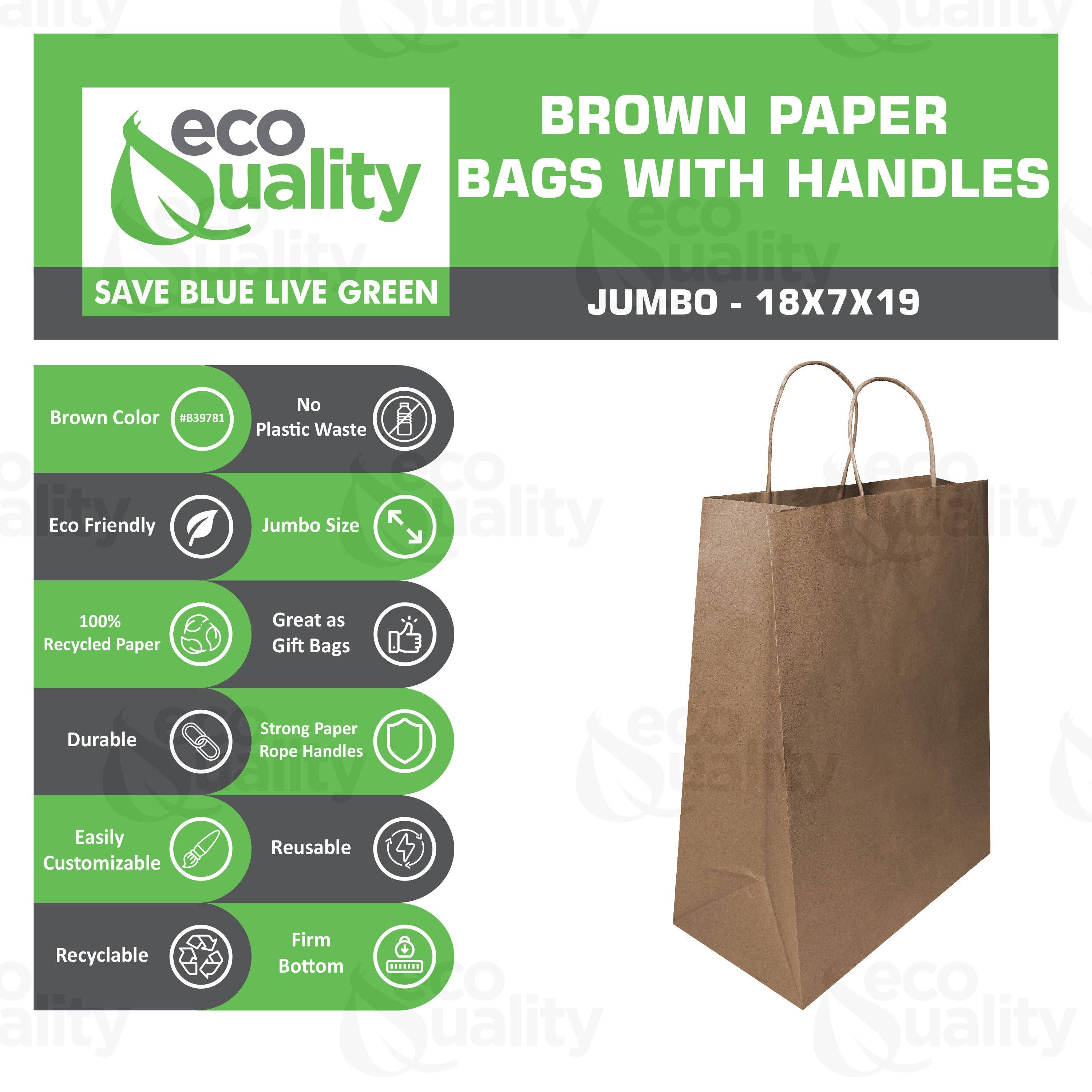 EcoQuality - Vendita all'ingrosso Buste regalo - Sacchetti regalo Jumbo in carta kraft con manici in spago, 18 x 7 x 19 cm, marrone1