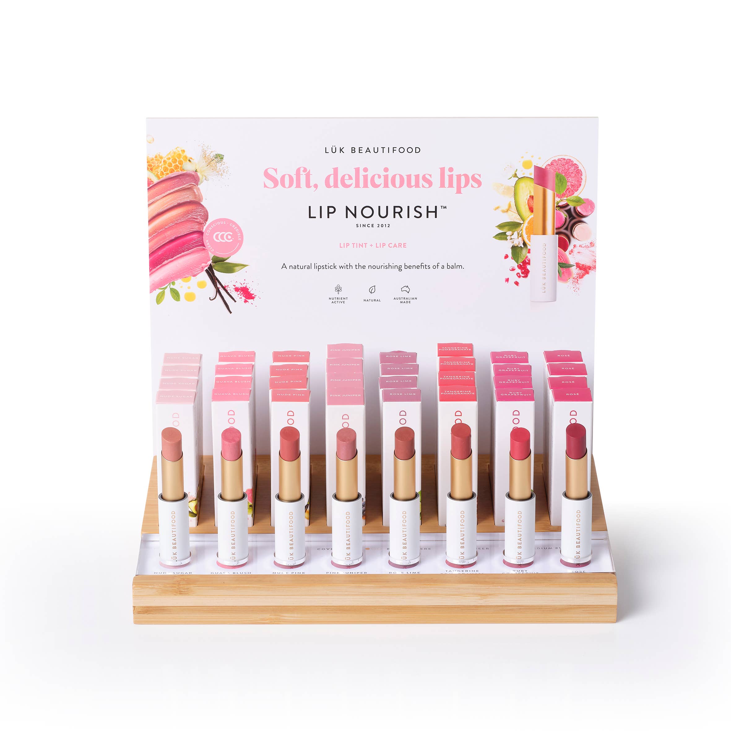 LÜK BEAUTIFOOD [🇦🇺 AUS + USA🇺🇸] - Wholesale Lipstick - Lip Nourish™ Lipstick TOP 8 (40) Bundle inc FREE Display1