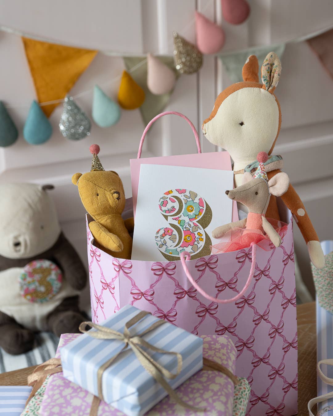 The Charming Press - Vendita all'ingrosso Biglietti di auguri - Biglietto di Compleanno per 3 Anni - Bio Glitter & Liberty Betsy Rosa3