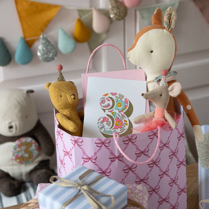 The Charming Press - Vendita all'ingrosso Biglietti di auguri - Biglietto di Compleanno per 3 Anni - Bio Glitter & Liberty Betsy Rosa3