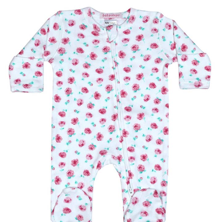 F2434 Ditsy Rose Zipper Footie for wholesale by 🤍Baby Steps and Mish Kids