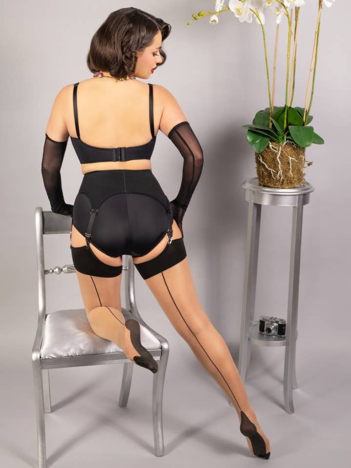 Contrast Seamed Stockings Champagne with Black H2043 for wholesale by What Katie Did