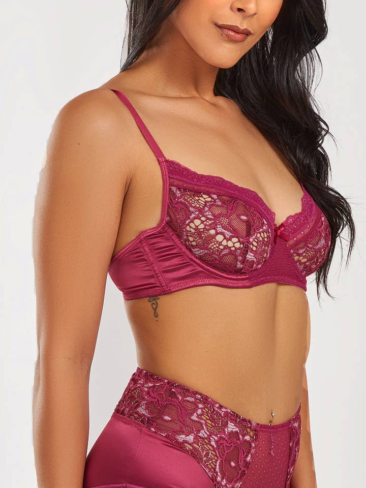 Angeline High Waist Satin & Lace Bralette Set for wholesale by iCollection