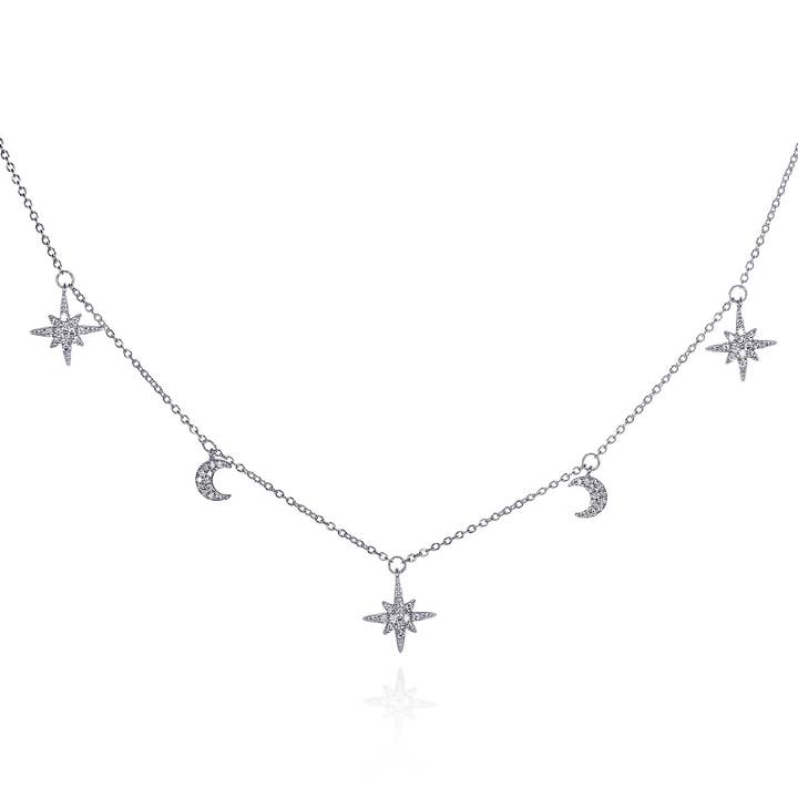 Namana – wholesale Pendant/charm necklace – Dainty Moon and Star Charm Necklace in 925 Sterling Silver For Women