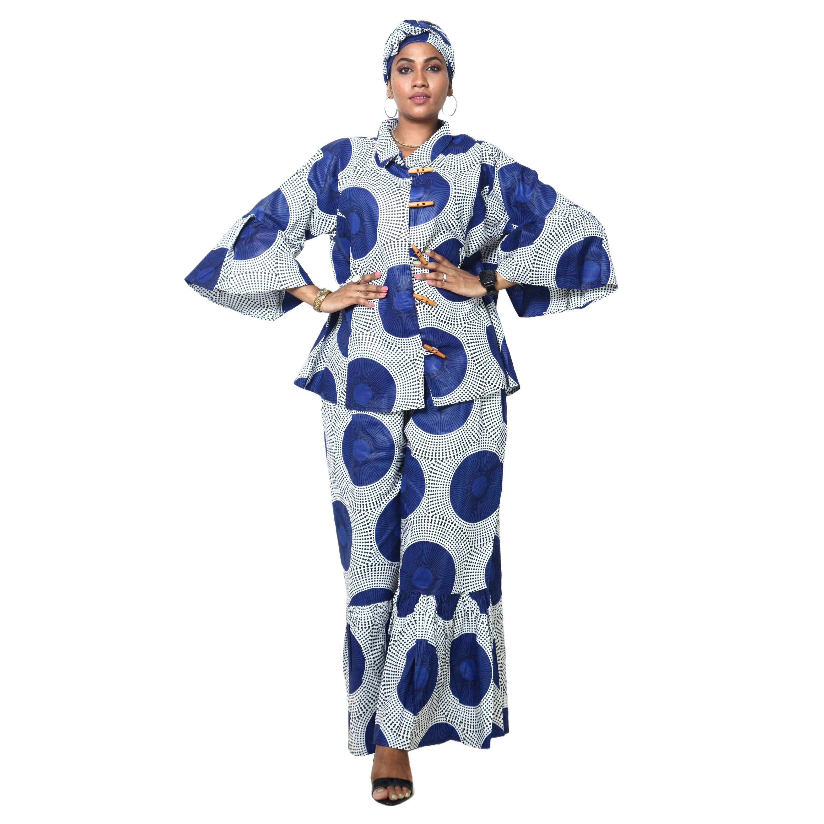 African Stars - Vente Ensemble haut et pantalon (PAS d'intérieur) - Femme - Ensemble Chemisier Femme et Pantalon Palazzo -- Imprimé FI-405015