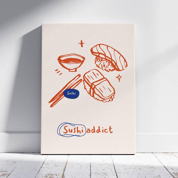 Orange Sushi Addict Kitchen Food - Framed Canvas Wall Art Print for wholesale by House Prints