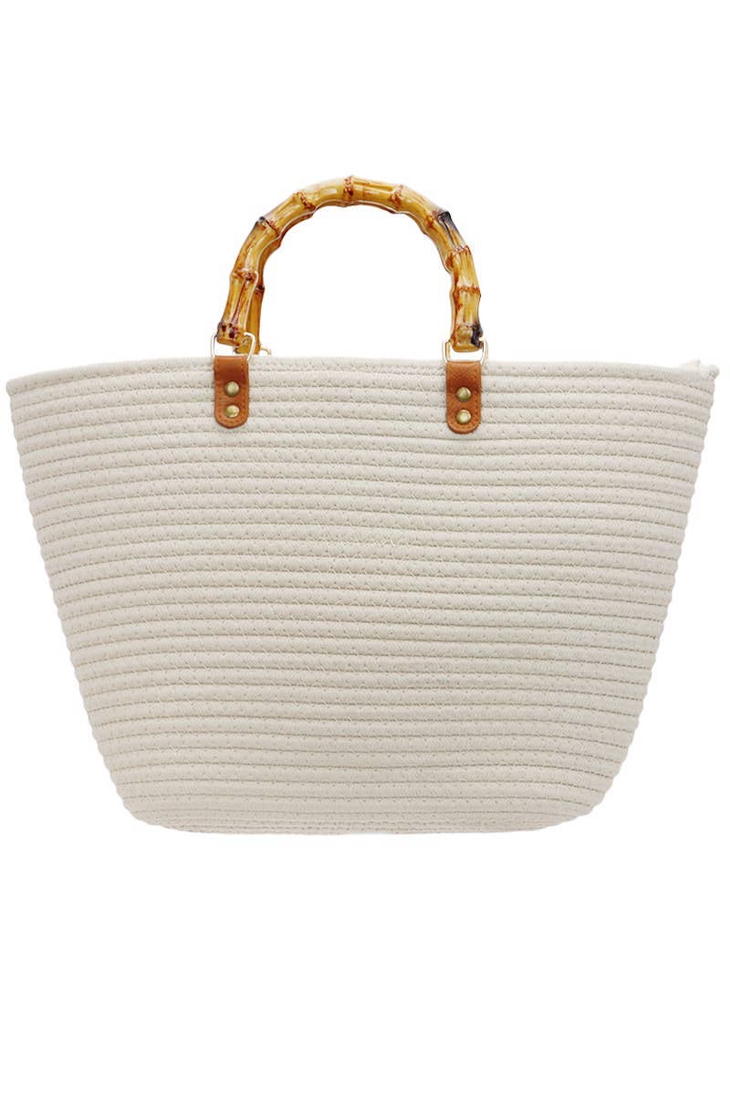 Cap Zone - Wholesale Beach Bag - Oversized Faux Bamboo Handle Braided Woven Beach Tote Bag11