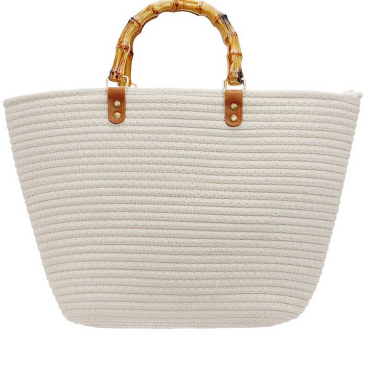 Cap Zone - Wholesale Beach Bag - Oversized Faux Bamboo Handle Braided Woven Beach Tote Bag11