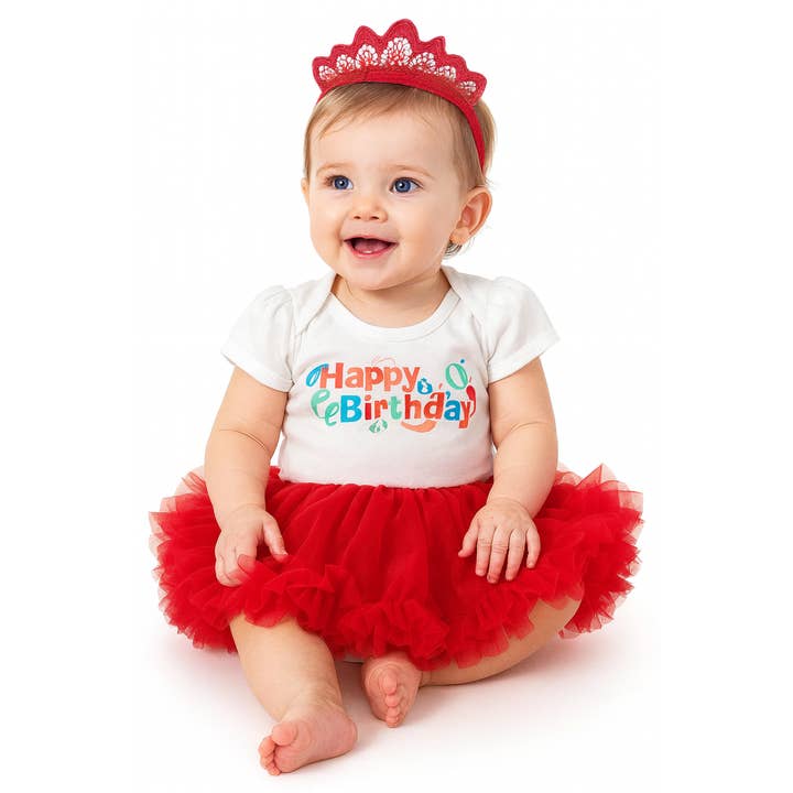 Witrode romper voor gelukkige verjaardag, tutu-jurk en hoofdband voor wholesale door Fennco Styles