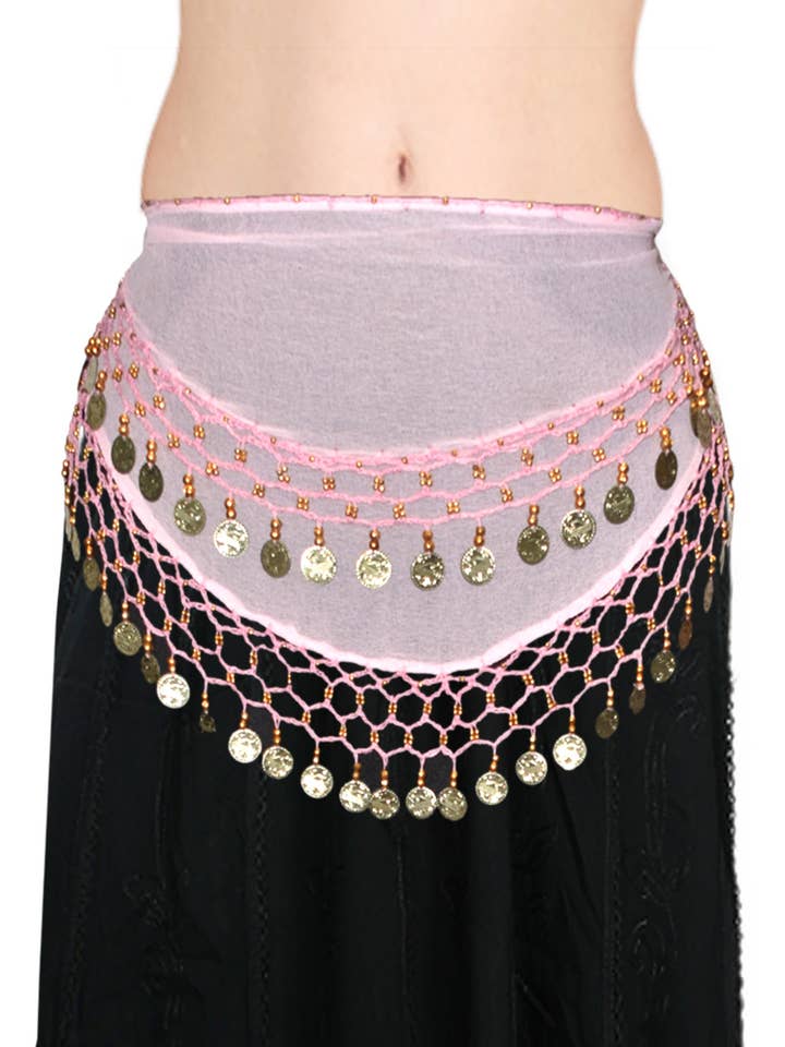 Lot de 10 écharpes de hanche pour enfant en crochet à 2 rangées de danse du ventre avec pièces dorées pour la vente par Wevez