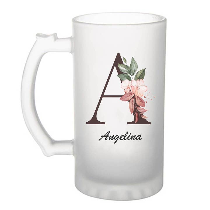 Chope de bière Angelina Lettre Fleur pour la vente par Planetee
