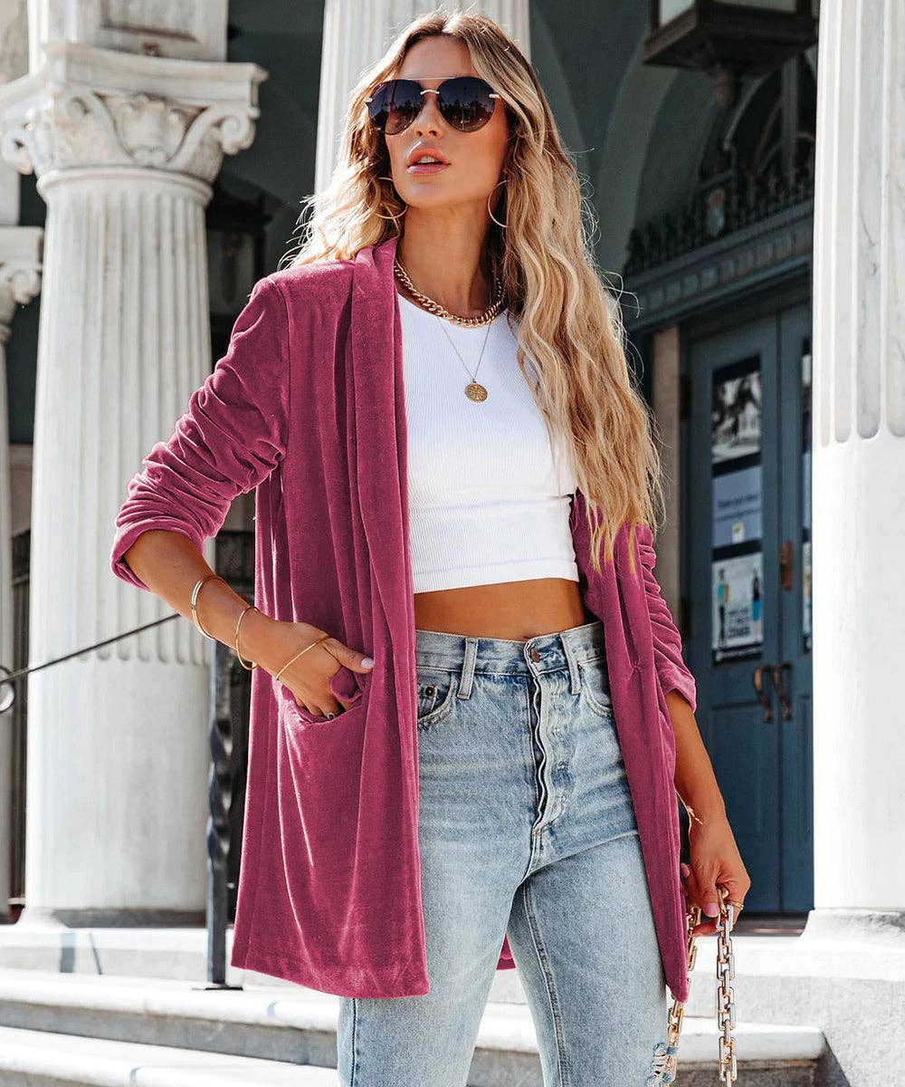 Aria Romance - Wholesale Coat - Women's - Lapel Collar Draped Open Coat5