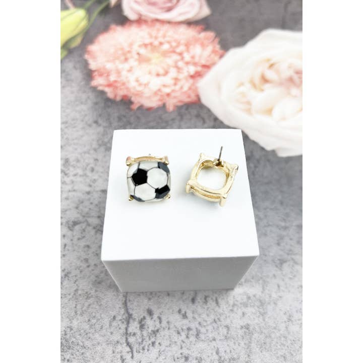 JHP Collection - Wholesale Stud/Post Earrings - RECTANGULAR SHAPE SPORTS BALL STUD EARRINGS10