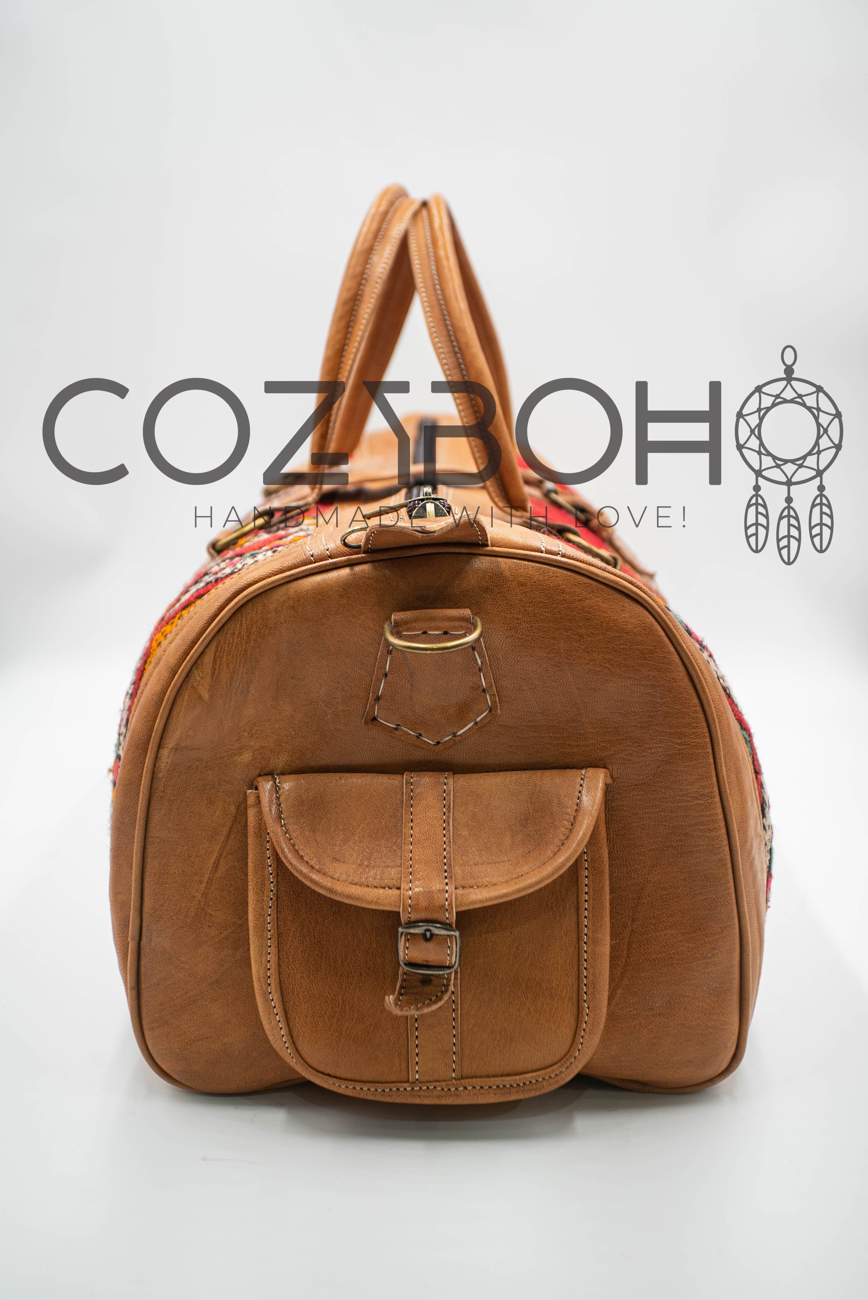 CozyBoho – Saco de viagem - Mulher por atacado – Saco de fim de semana CozyBoho™ Kilim/Bolsa de viagem/Bolsa de couro10