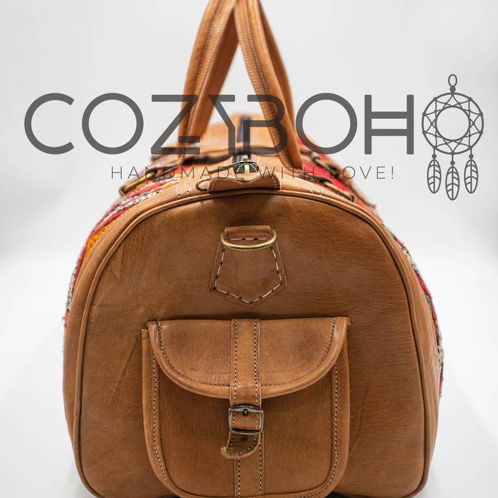 CozyBoho – Saco de viagem - Mulher por atacado – Saco de fim de semana CozyBoho™ Kilim/Bolsa de viagem/Bolsa de couro10
