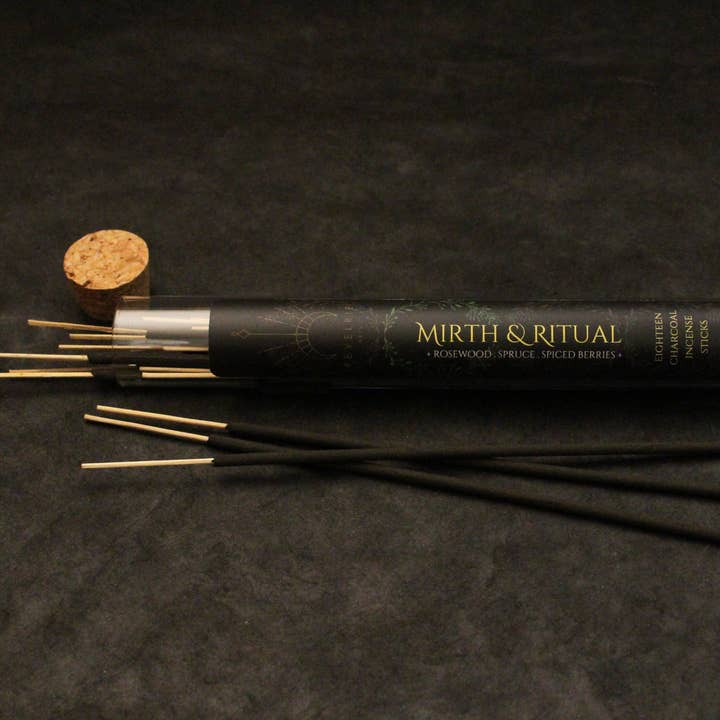 Mirth & Ritual - Bâtonnets d'encens au charbon dans un tube en verre pour la vente par Revelrie Arts