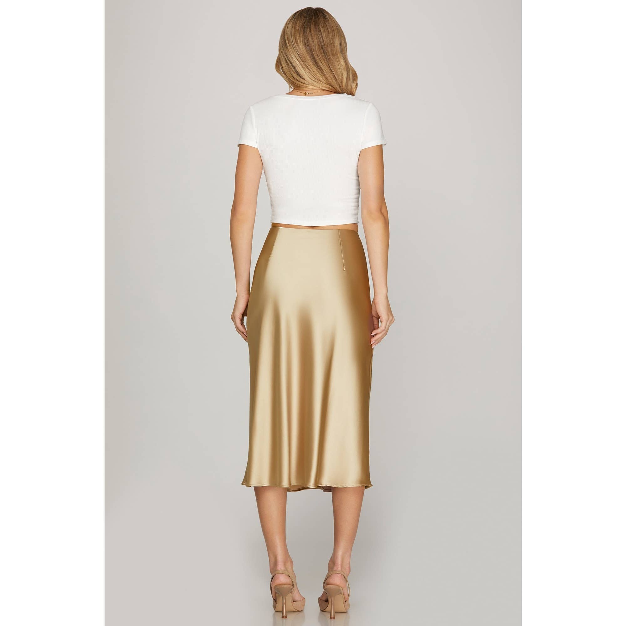 STYLE USA - Wholesale Rok - Dames - SATIJNEN MIDI-ROK MET SCHUINE SNIJLĲN9