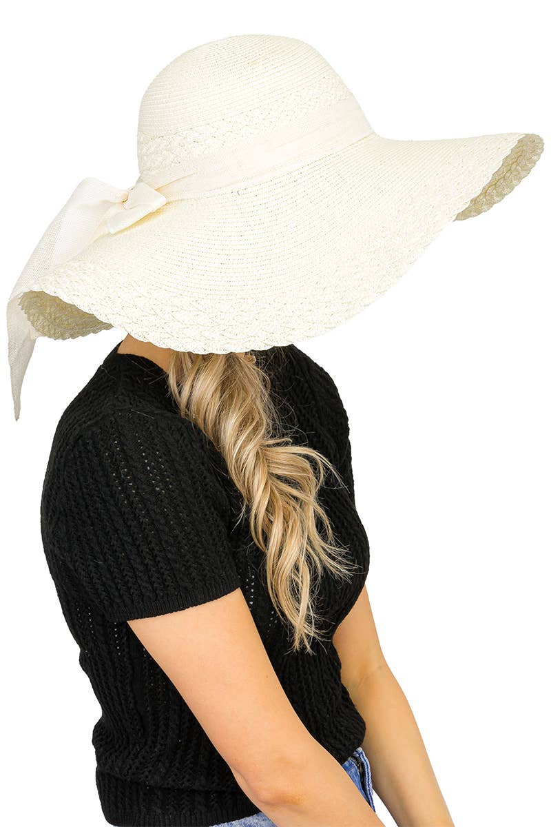 Cap Zone – Engroshandel Stråhat – til kvinder – Kammusling Hem Jute Chiffon bue papir halm Floppy solhat13