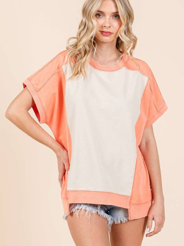 mittoshop – Großhandel Tunika – Damen – ÜBERGROSSES KURZARMSHIRT IM FARBBLOCKDESIGN6