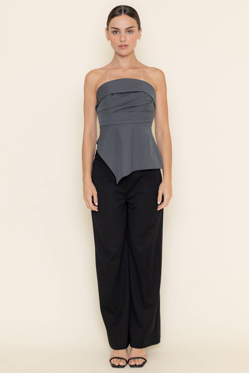 DK GREY BUSINESS CASUAL PREPPY ASYMMETRIC STRAPLESS TOP-TI5849FO for wholesale on Faire5
