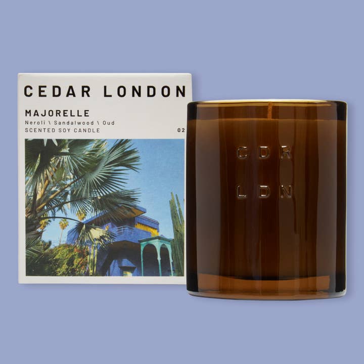 Majorelle Candle: Neroli, Sandalwood Scented Pure Soy Candle for wholesale by Cedar London