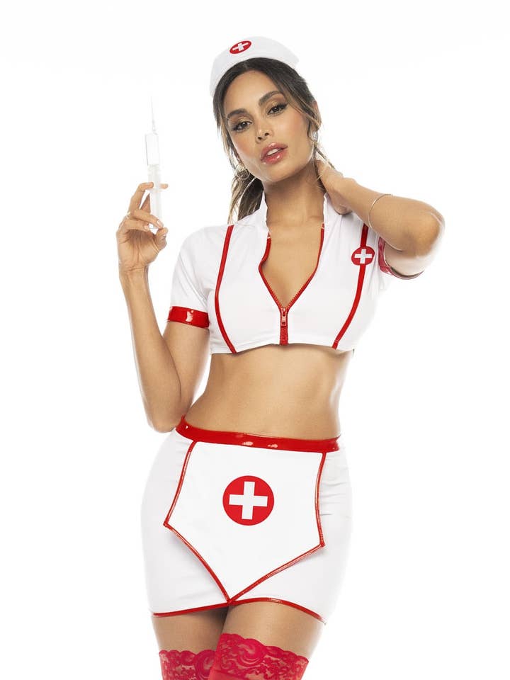 Sygeplejerskekostume 3 dele, top med lynlås -MAL60018ASHW for engroshandel hos Mapalé