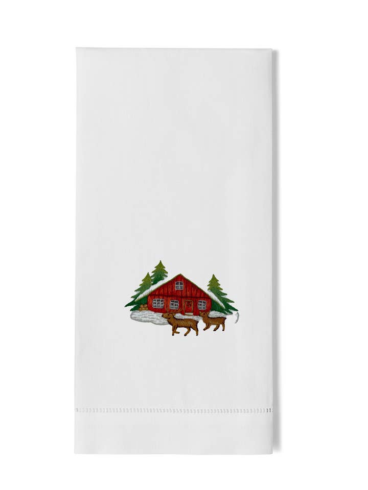 Serviette à main Cerf Cabine Rouge pour la vente par Henry Handwork