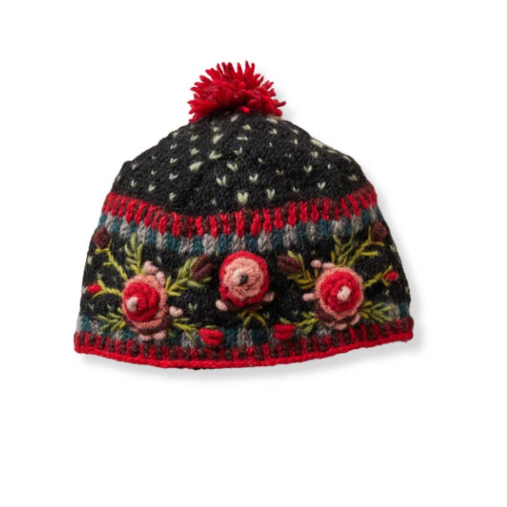 Lost Horizons Knitwear - Wholesale Beanie - Women's - Aubrey Hand Knit Wool Beanie | Embroidered Floral Hat14