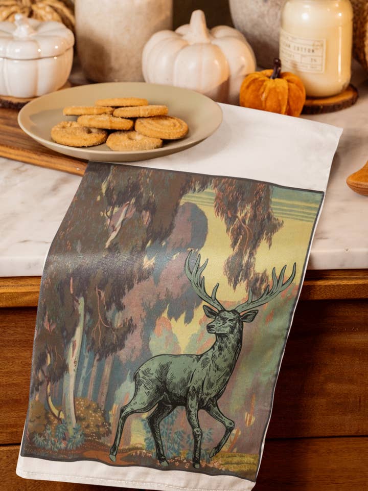 Peaceful Deer Organic Retro Kitchen Towel for wholesale by Acme. Baby Co. LLC