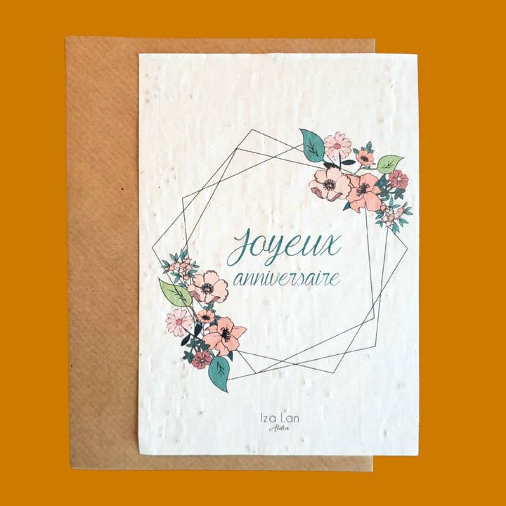 Carte à planter joyeux anniversaire fleur et fil de cuivre pour la vente par Iza lan Atelier