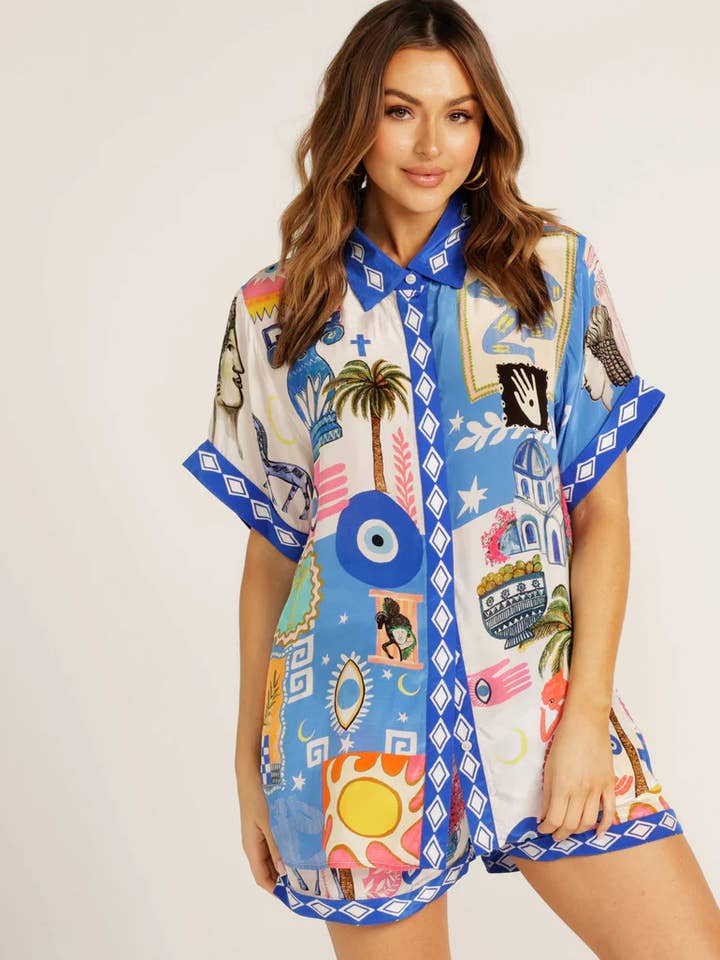 Lily Clothing - Wholesale Top & Short Set (NOT Loungewear) - Women's - Fashion print shirt and shorts two-piece set
