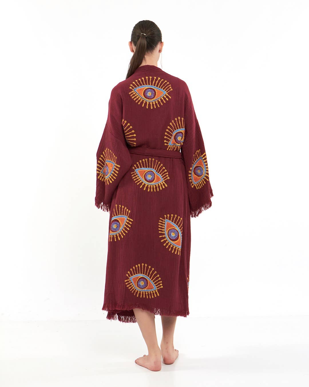 Yaz Concepts - Wholesale Kimono - Women's - Burgundy Evil Eye Print Bathrobe Festival Kimono Robe 8