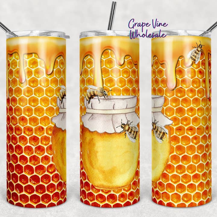 Honeybees on Honeycomb 20oz Tumbler for wholesale by GrapeVineWholesale