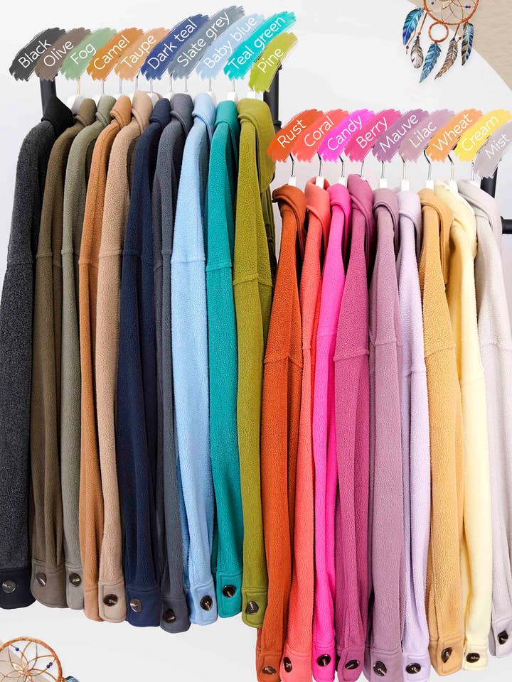 La Miel - Wholesale Shirt Jacket/Shacket - Women's - JKT1712-Loose Fit Button Down Long Sleeve Fleece Shacket