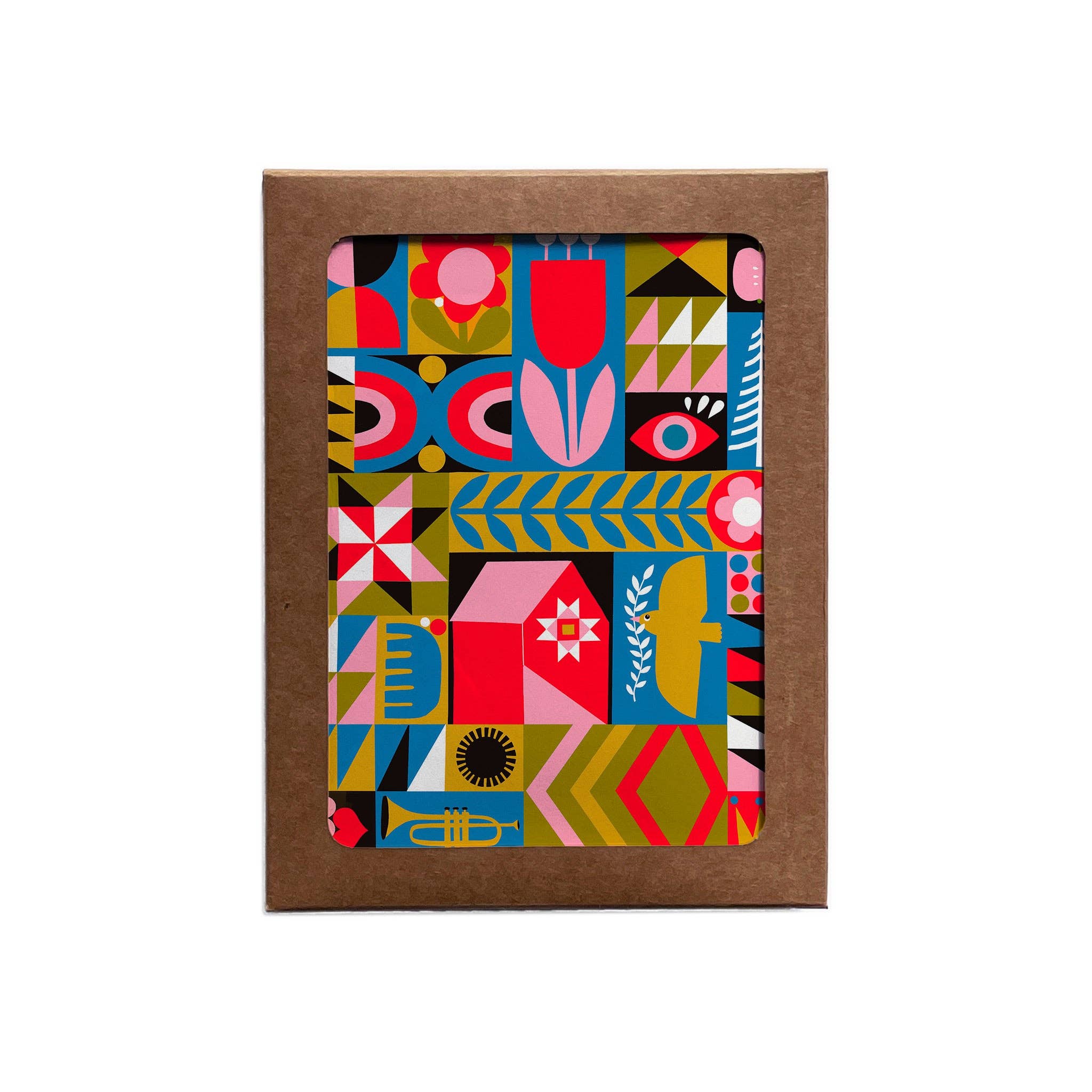 Lisa Congdon Art & Illustration - Wholesale Everyday Greeting Card - Blank/Quilt Squares with trumpet Greeting Card3