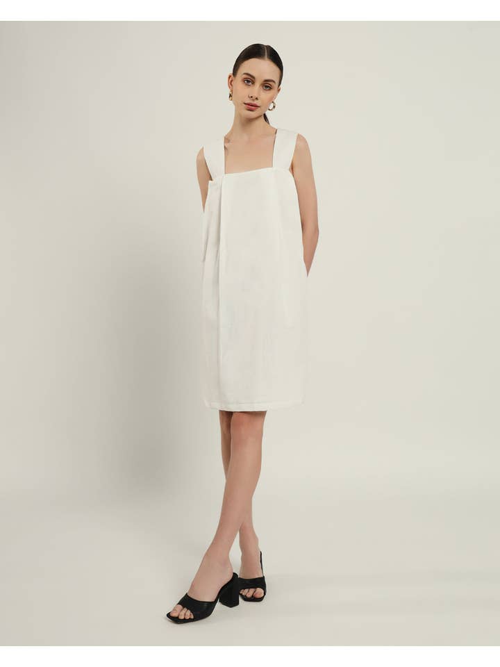 Thevasa - Wholesale Jurk - Dames - De Larissa Daisy Witte Linnen Jurk