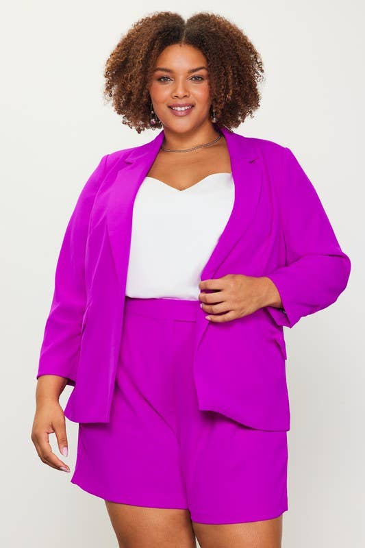 SKIES ARE BLUE - Wholesale Blazer - Women's - Plus Size Recycled Poly Shirred Sleeve Blazer12