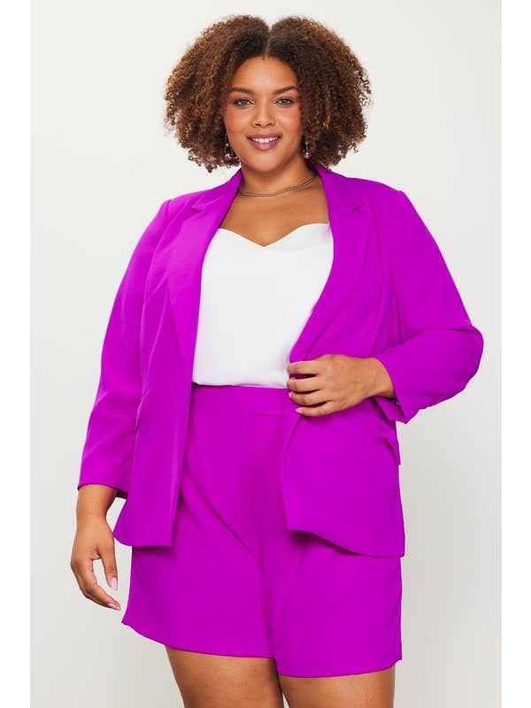 SKIES ARE BLUE - Wholesale Blazer - Women's - Plus Size Recycled Poly Shirred Sleeve Blazer
12