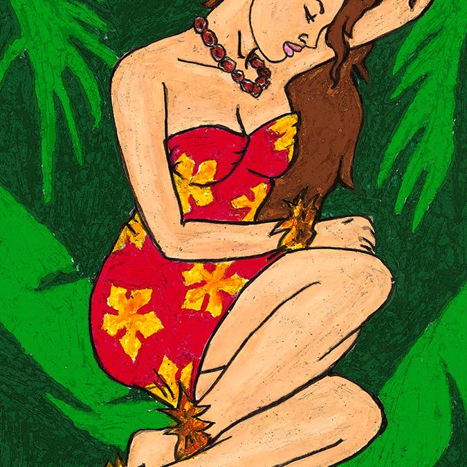 Malana Hula Danser Portræt Kvinde Kunst Lærredstryk for engroshandel hos William DePaula Fine Art